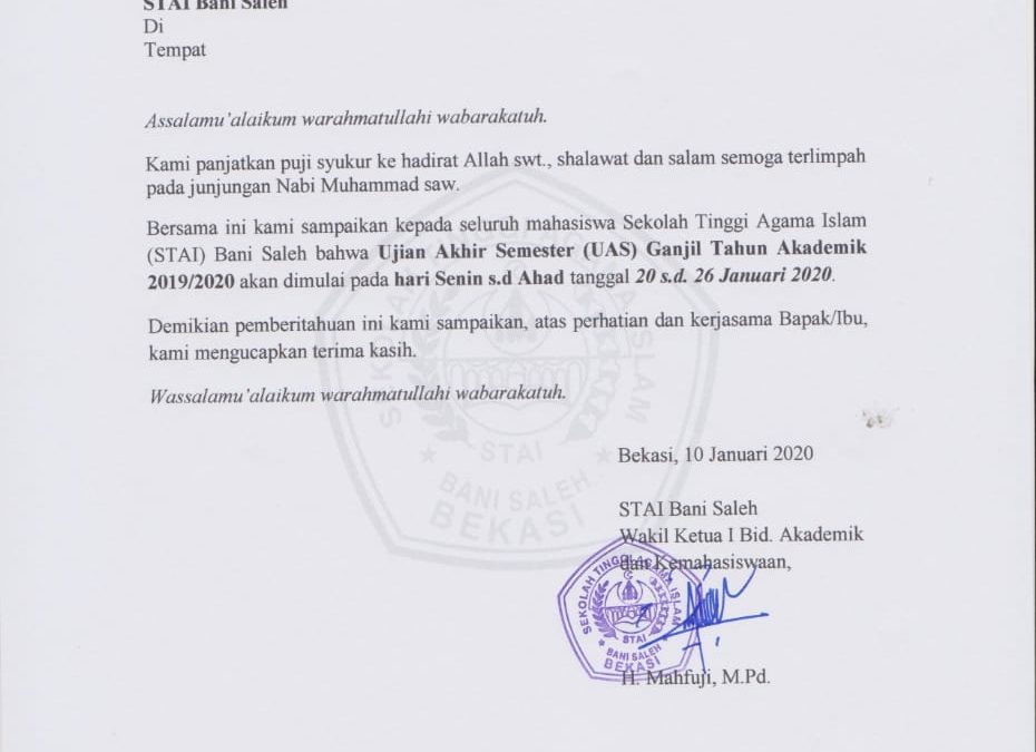 Pengumuman UAS Gasal TA. 2019/2020